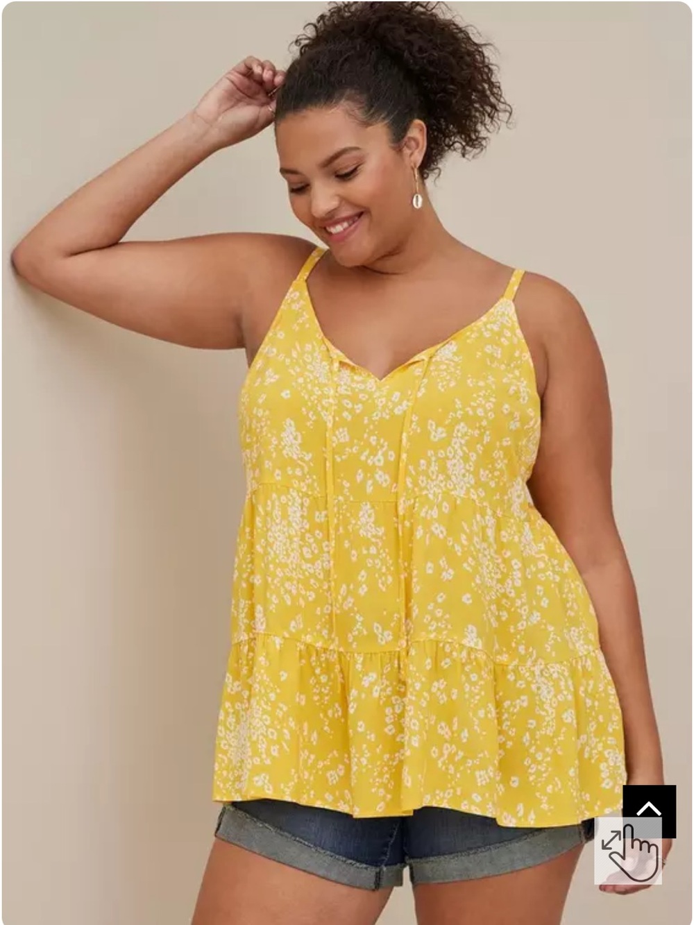 Torrid Challis Tiered Tie-Front Cami Yellow Scattered Leopard size medium